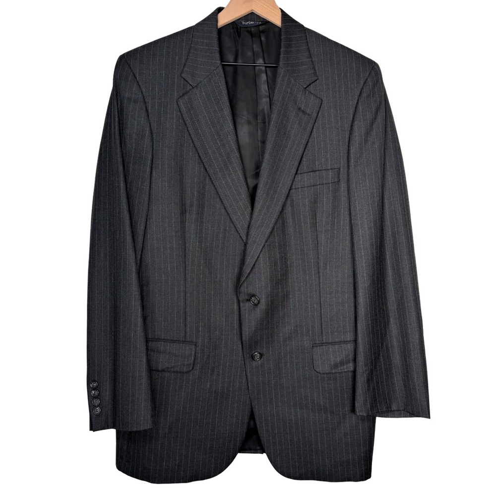 Burberrys 100% Wool Blazer 40R Est Gray Pinstripe Vintage